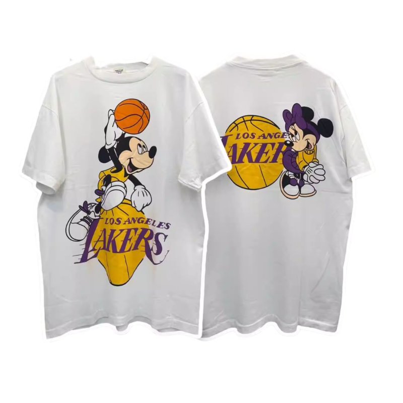 画像1: Mickey Mouse Playing Basketball x Lakers Print Tshirt  　ユニセックス 男女兼用バスケットボール×ミッキー×レイカースプリント 半袖  Tシャツ  (1)