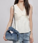 画像12: Ribbon Bow Handle Denim Sack Bag　リボンボウハンドルデニムサックアンダーアームトートショルダーバッグ (12)