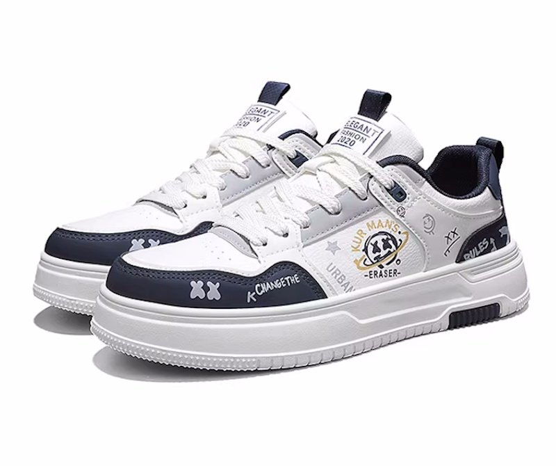 画像1: Unisex Smile kaws Leather Lace-up Sneakers  　男女兼用 ユニセックススマイルカウズレザーレースアップ ペイント スニーカー (1)