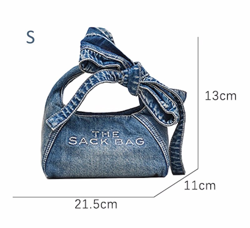 画像13: Ribbon Bow Handle Denim Sack Bag リボンボウハンドルデニムサックアンダーアームトートショルダーバッグ (13)