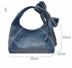 画像14: Ribbon Bow Handle Denim Sack Bag　リボンボウハンドルデニムサックアンダーアームトートショルダーバッグ (14)