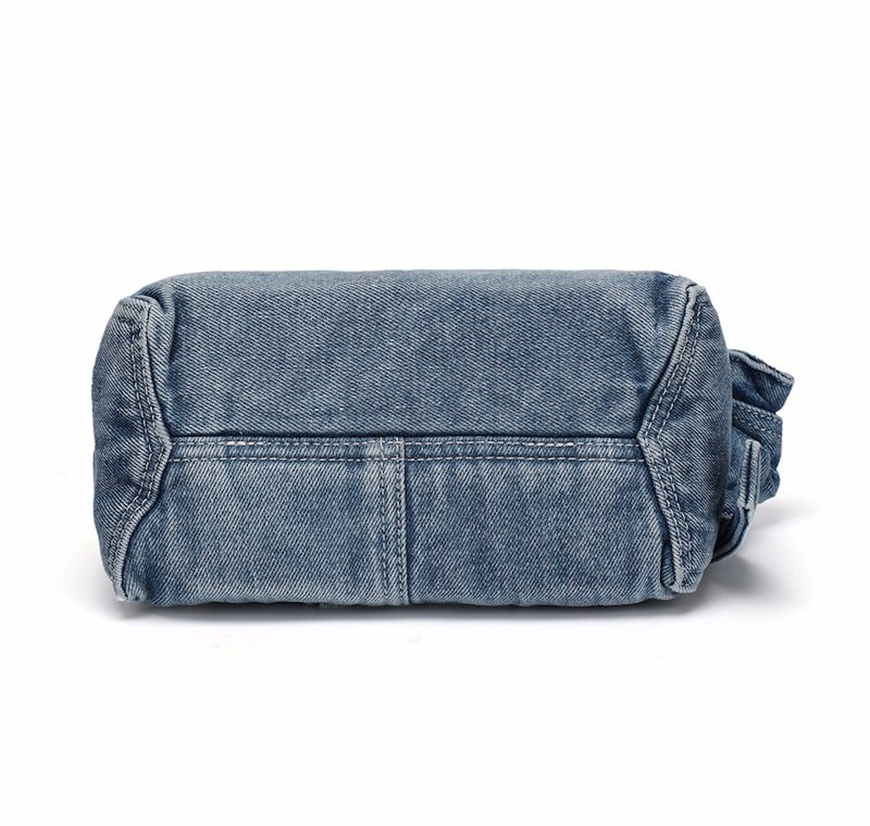 画像6: Ribbon Bow Handle Denim Sack Bag リボンボウハンドルデニムサックアンダーアームトートショルダーバッグ (6)