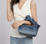 画像11: Ribbon Bow Handle Denim Sack Bag　リボンボウハンドルデニムサックアンダーアームトートショルダーバッグ (11)