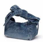 画像2: Ribbon Bow Handle Denim Sack Bag　リボンボウハンドルデニムサックアンダーアームトートショルダーバッグ (2)