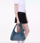 画像10: Ribbon Bow Handle Denim Sack Bag　リボンボウハンドルデニムサックアンダーアームトートショルダーバッグ (10)
