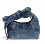 画像7: Ribbon Bow Handle Denim Sack Bag　リボンボウハンドルデニムサックアンダーアームトートショルダーバッグ (7)