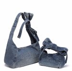 画像1: Ribbon Bow Handle Denim Sack Bag　リボンボウハンドルデニムサックアンダーアームトートショルダーバッグ (1)