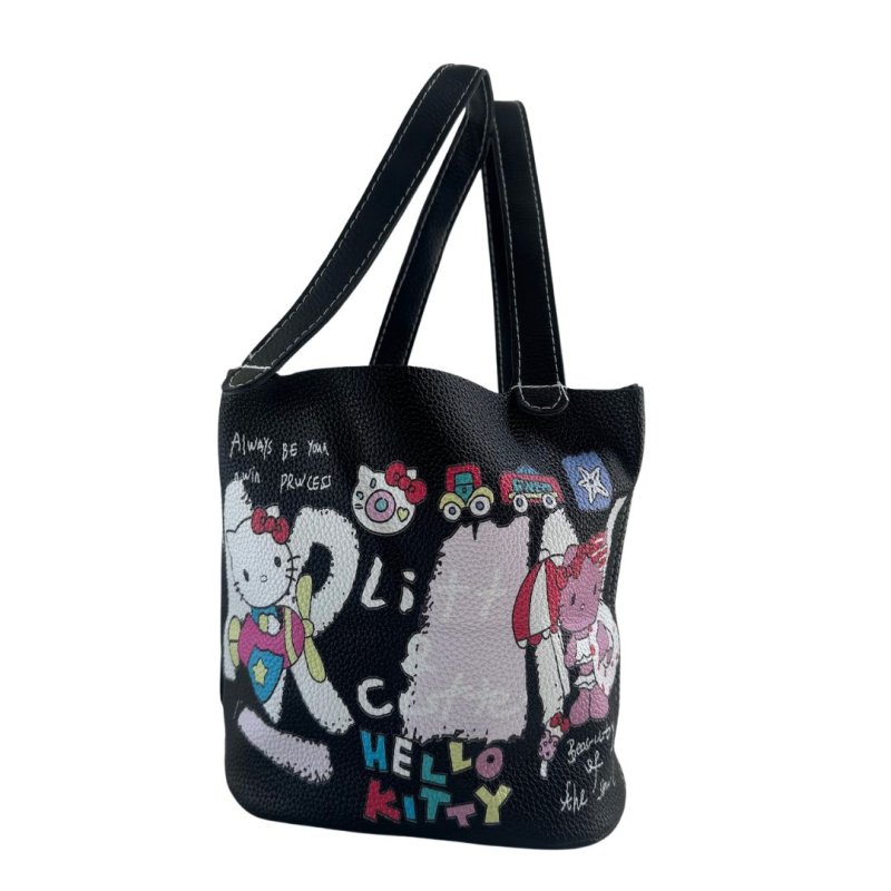 画像1: Hello Kitty Graphic Bucket Tote Shoulder Bag　 ハローキティグラフィックバケットレザートートショルダークロスボディーポシェットバッグ  (1)