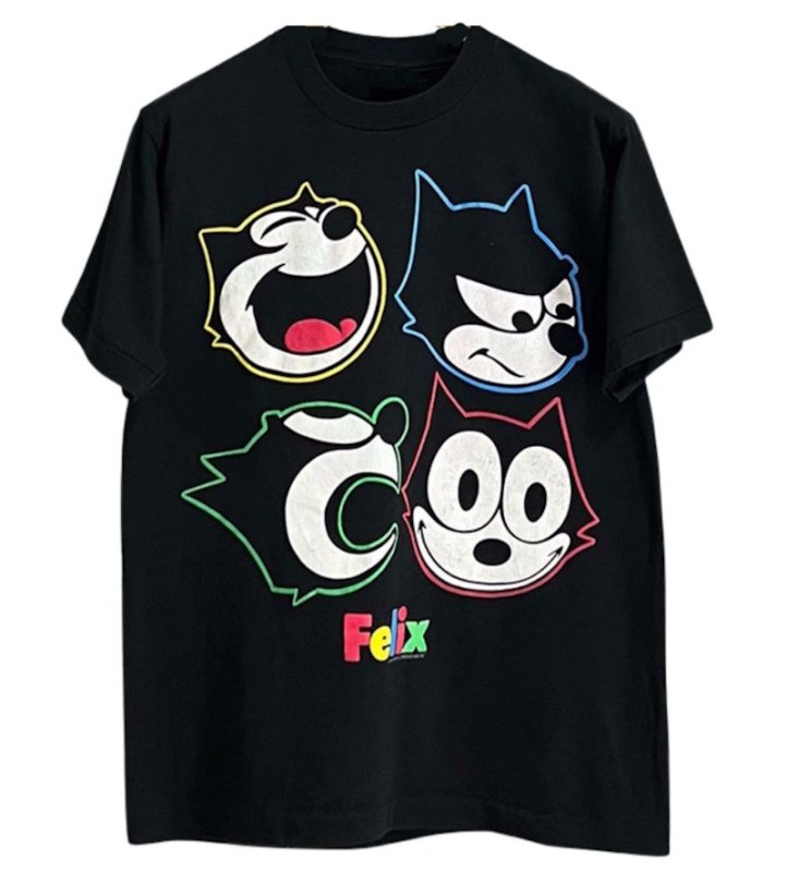 画像1: Felix the Cat Face Print Retro Tshirt  　ユニセックス 男女兼用フィリックスザキャットフェイスビンテージスタイルプリント 半袖  Tシャツ  (1)