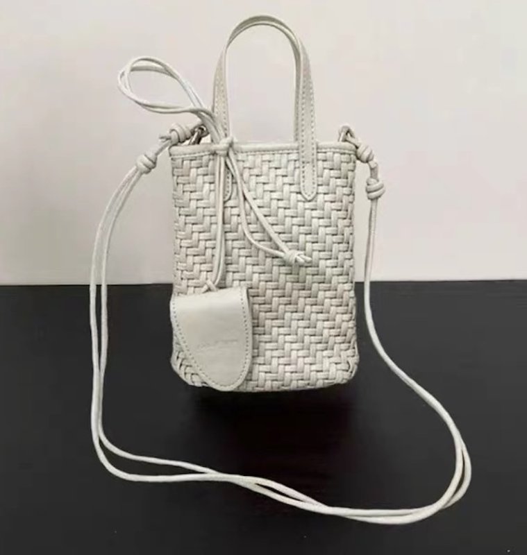 画像4: Braided Leather Tote Shoulder Crossbody Pochette Bag  編み込みレザートートショルダークロスボディポシェットバッグ (4)