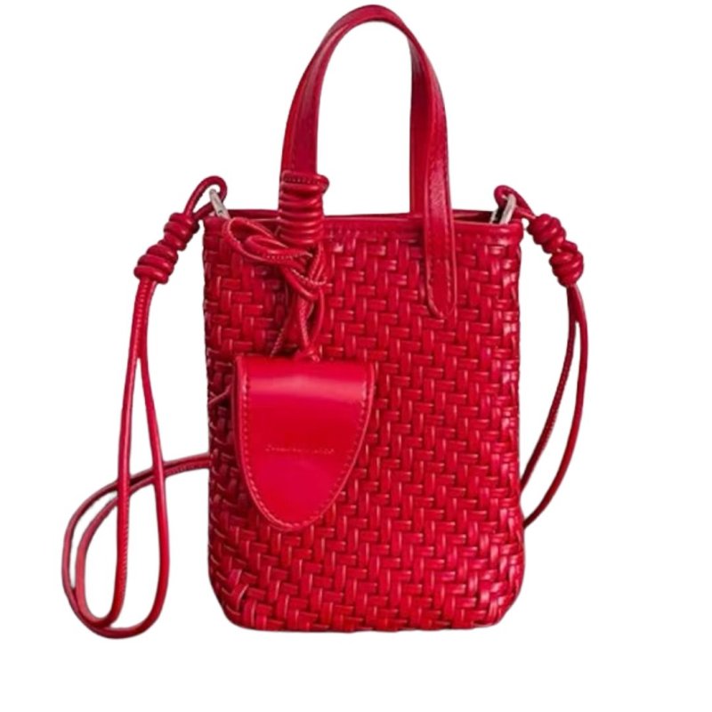 画像1: Braided Leather Tote Shoulder Crossbody Pochette Bag　 編み込みレザートートショルダークロスボディポシェットバッグ (1)