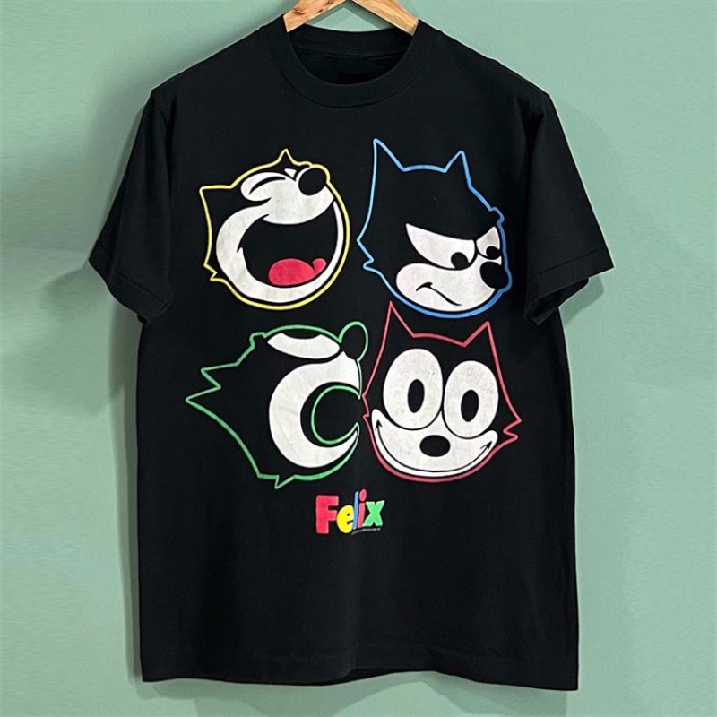 画像3: Felix the Cat Face Print Retro Tshirt   ユニセックス 男女兼用フィリックスザキャットフェイスビンテージスタイルプリント 半袖  Tシャツ  (3)