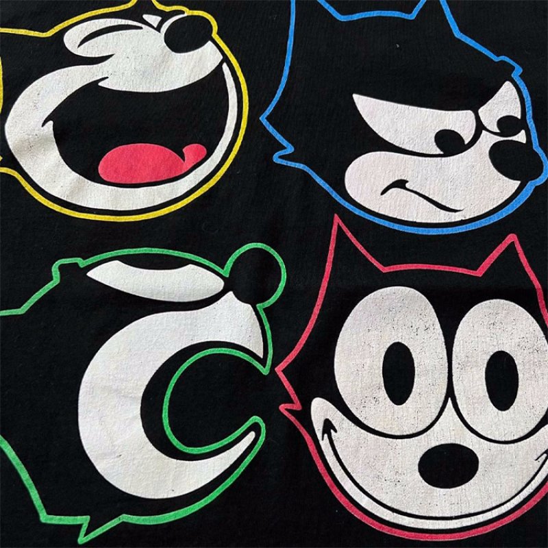 画像2: Felix the Cat Face Print Retro Tshirt   ユニセックス 男女兼用フィリックスザキャットフェイスビンテージスタイルプリント 半袖  Tシャツ  (2)