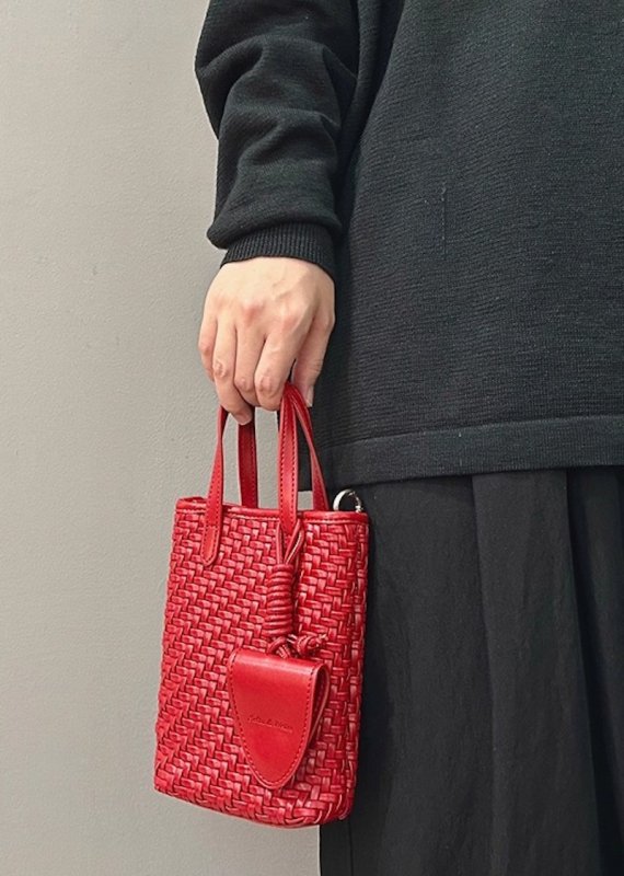 画像12: Braided Leather Tote Shoulder Crossbody Pochette Bag  編み込みレザートートショルダークロスボディポシェットバッグ (12)