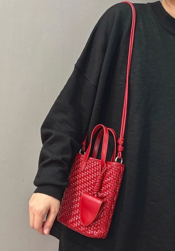 画像11: Braided Leather Tote Shoulder Crossbody Pochette Bag  編み込みレザートートショルダークロスボディポシェットバッグ (11)