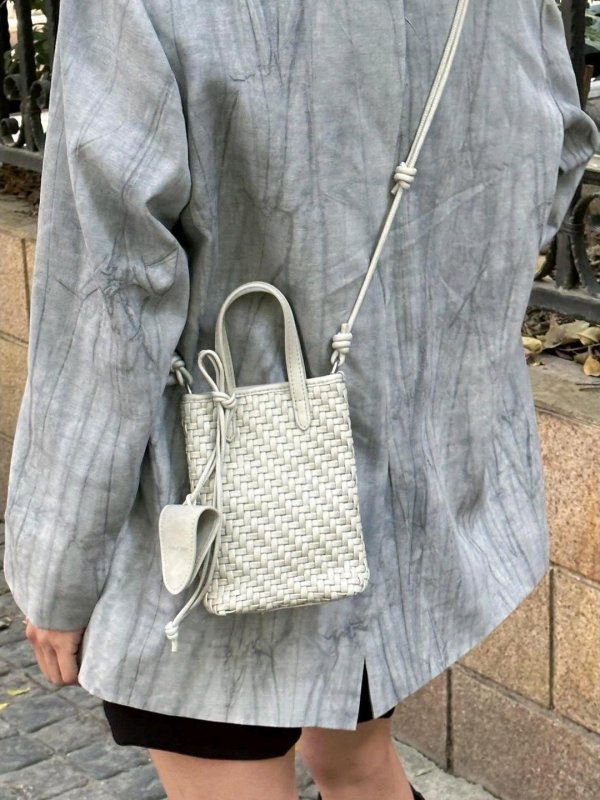 画像10: Braided Leather Tote Shoulder Crossbody Pochette Bag  編み込みレザートートショルダークロスボディポシェットバッグ (10)