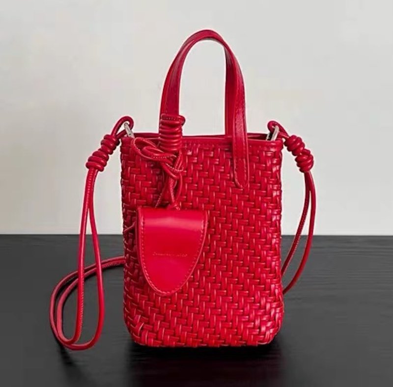 画像8: Braided Leather Tote Shoulder Crossbody Pochette Bag  編み込みレザートートショルダークロスボディポシェットバッグ (8)