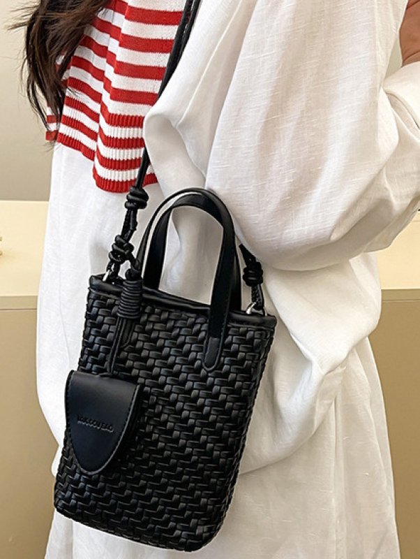 画像9: Braided Leather Tote Shoulder Crossbody Pochette Bag  編み込みレザートートショルダークロスボディポシェットバッグ (9)