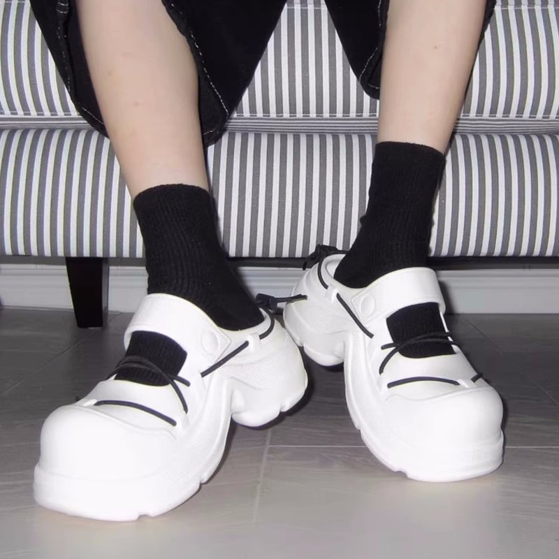 画像10: Lace-up platform creative half slippers レースアップ厚底プラットホームクリエイティブハーフスリッパシューズ (10)