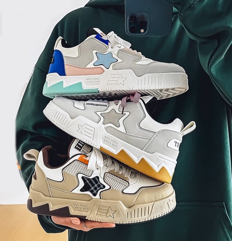 画像8: Unisex Star Emblem Leather Lace-Up Sneakers   男女兼用 ユニセックススターエンブレムレザーレースアップ  スニーカー (8)