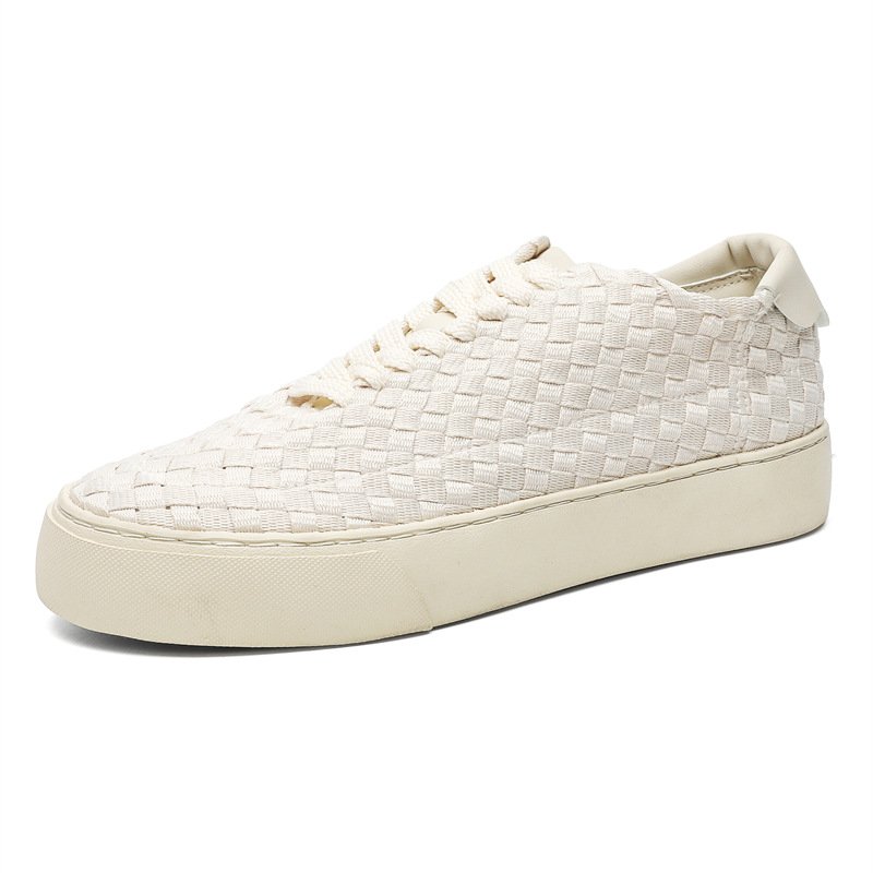 画像1: Unisex Leather lace-up woven sneakers 　男女兼用 ユニセックスレザー編み込みウーブンレースアップ  スニーカー (1)