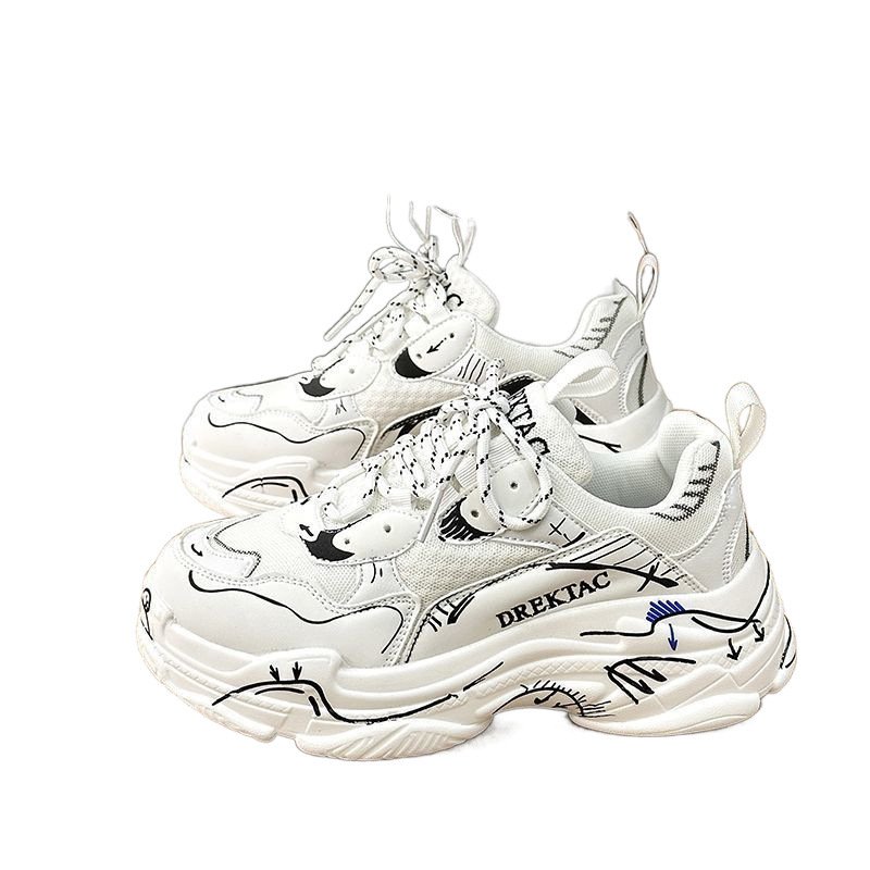 画像5: Unisex Graffiti painted leather chunky sole platform lace-up sneakers  男女兼用 ユニセックスグラフィティペイントレザーチャンキーソール厚底レースアップスニーカー (5)