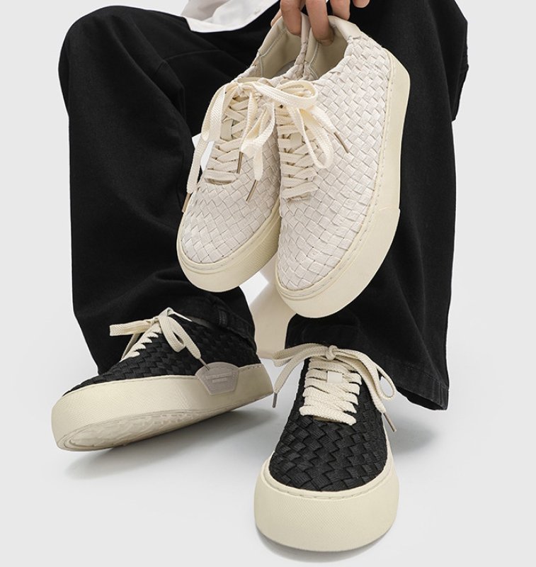 画像6: Unisex Leather lace-up woven sneakers 　男女兼用 ユニセックスレザー編み込みウーブンレースアップ  スニーカー (6)