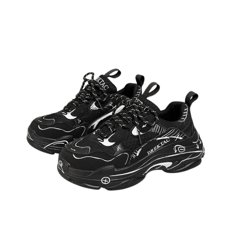 画像3: Unisex Graffiti painted leather chunky sole platform lace-up sneakers  男女兼用 ユニセックスグラフィティペイントレザーチャンキーソール厚底レースアップスニーカー (3)