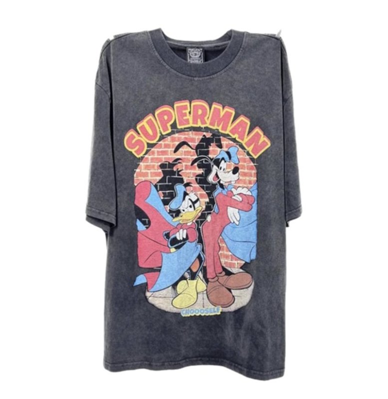 画像2: Vintage Style Donald Duck & Pluto Superman print Tshirt   ユニセックス 男女兼用ヴィンテージスタイルドナルドダック&プルート スーパーマンプリント 半袖  Tシャツ  (2)