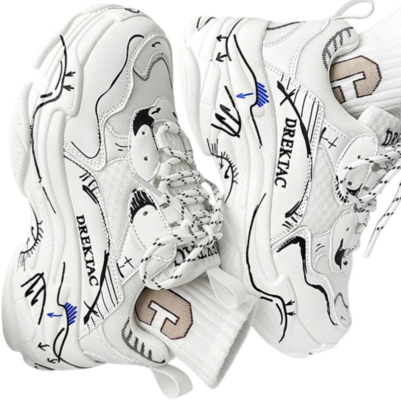 画像4: Unisex Graffiti painted leather chunky sole platform lace-up sneakers  男女兼用 ユニセックスグラフィティペイントレザーチャンキーソール厚底レースアップスニーカー (4)