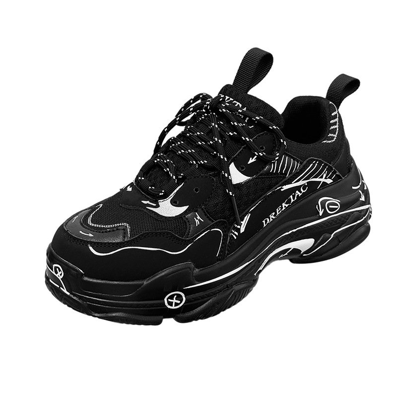 画像1: Unisex Graffiti painted leather chunky sole platform lace-up sneakers 　男女兼用 ユニセックスグラフィティペイントレザーチャンキーソール厚底レースアップスニーカー (1)