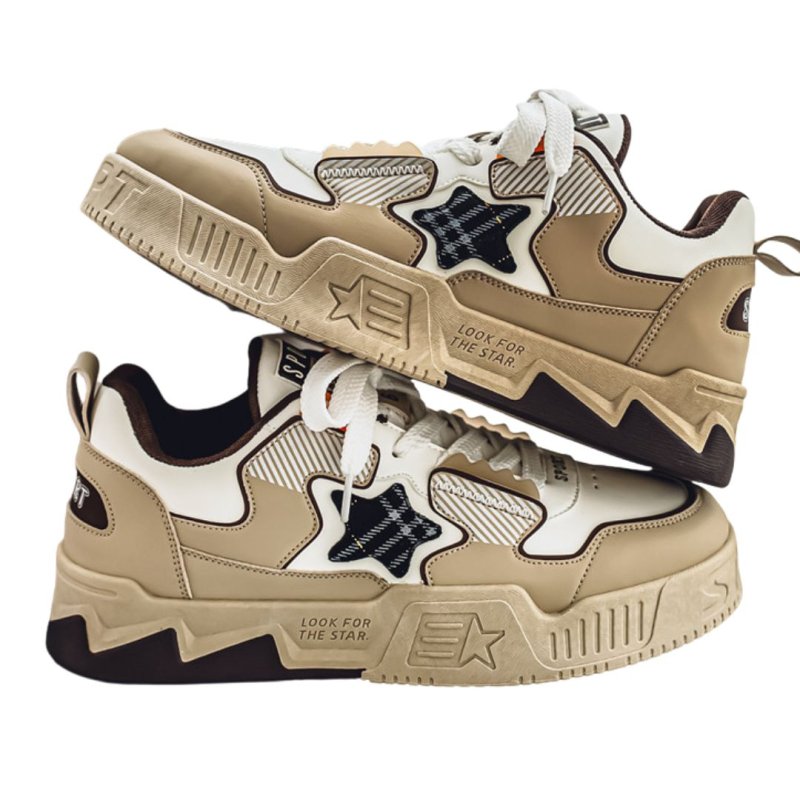 画像4: Unisex Star Emblem Leather Lace-Up Sneakers   男女兼用 ユニセックススターエンブレムレザーレースアップ  スニーカー (4)