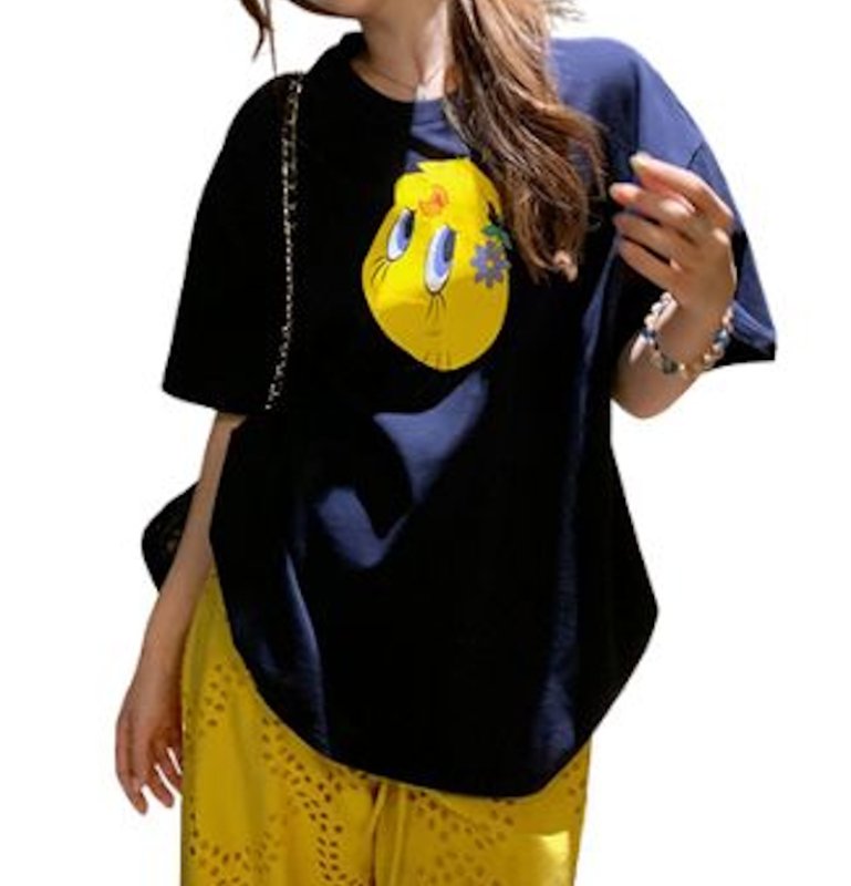 画像2: Upside-down Tweety Face  print Tshirt  　ユニセックス 男女兼用逆さトゥイーティーフェイスプリント 半袖  Tシャツ  (2)