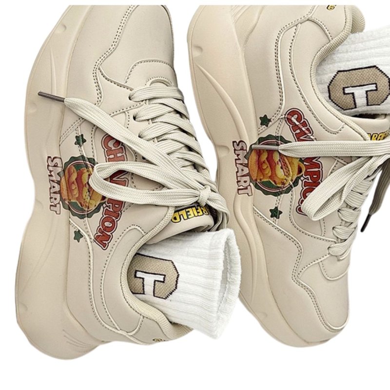 画像3: Unisex Cat-painted leather chunky sole platform lace-up sneakers 　男女兼用 ユニセックスキャット猫ペイントレザーチャンキーソール厚底レースアップスニーカー (3)