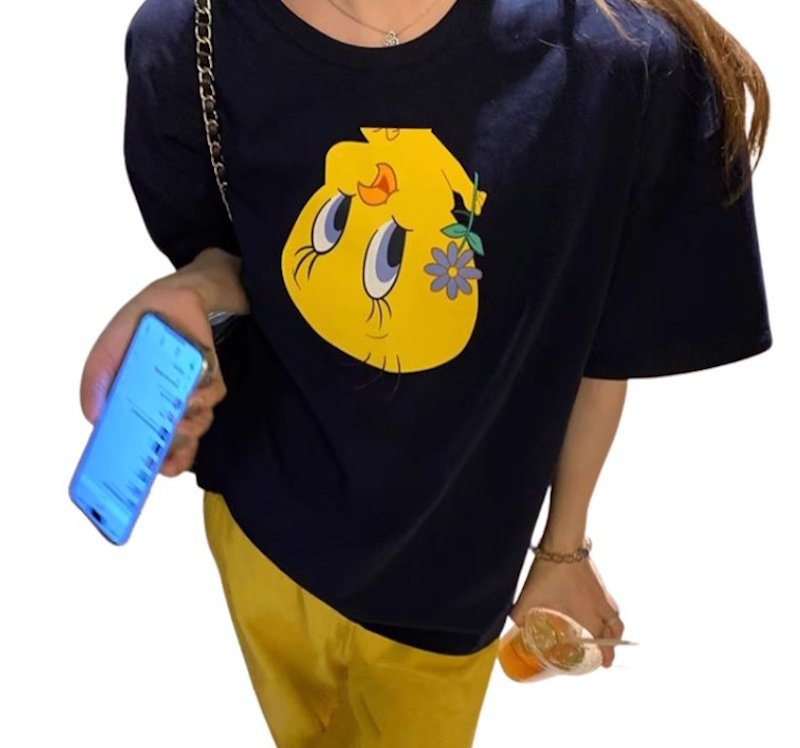 画像3: Upside-down Tweety Face  print Tshirt  　ユニセックス 男女兼用逆さトゥイーティーフェイスプリント 半袖  Tシャツ  (3)