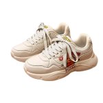 画像1: Unisex Cat-painted leather chunky sole platform lace-up sneakers 　男女兼用 ユニセックスキャット猫ペイントレザーチャンキーソール厚底レースアップスニーカー (1)