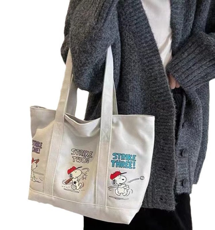 画像6: Baseball Snoopy Canvas Large Capacity Shoulder Tote Bag ユニセックス男女兼用ベースボールスヌーピーキャンバスラージキャパシティショルダートートショッピングバッグ (6)