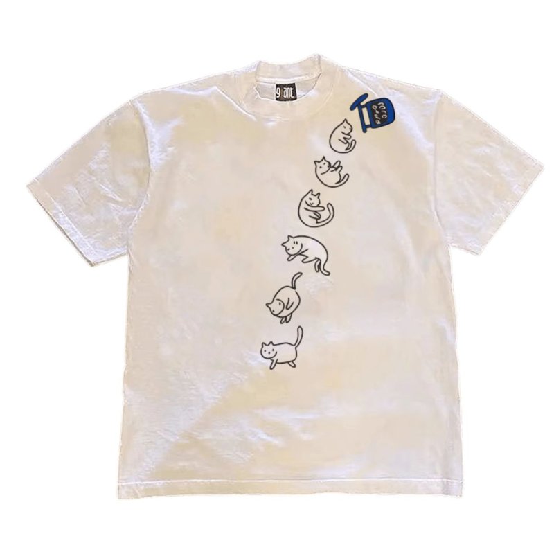 画像5: Cat drop pattern print Tshirt  　ユニセックス 男女兼用ドロップキャット猫プリント 半袖  Tシャツ  (5)