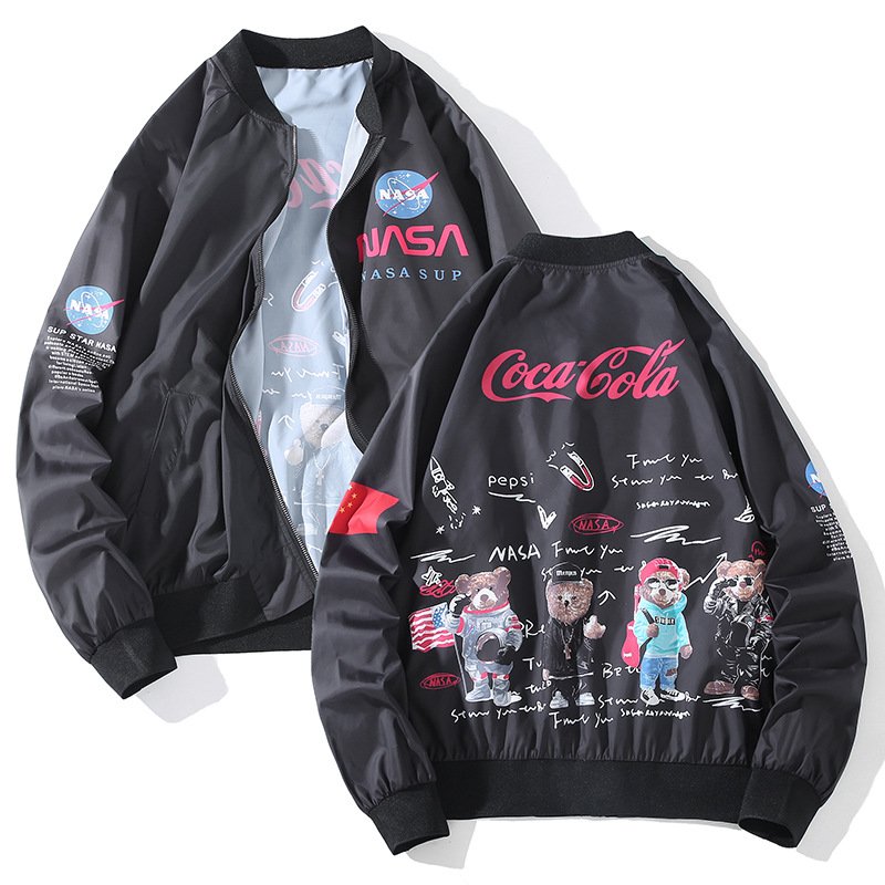 画像1: SALE セール NASA  Bear × Coca Cola Nylon windbreaker jacket ユニセックス 男女兼用 NASA ナサ ベア×コカコーラロゴ ウィンドブレイカー (1)