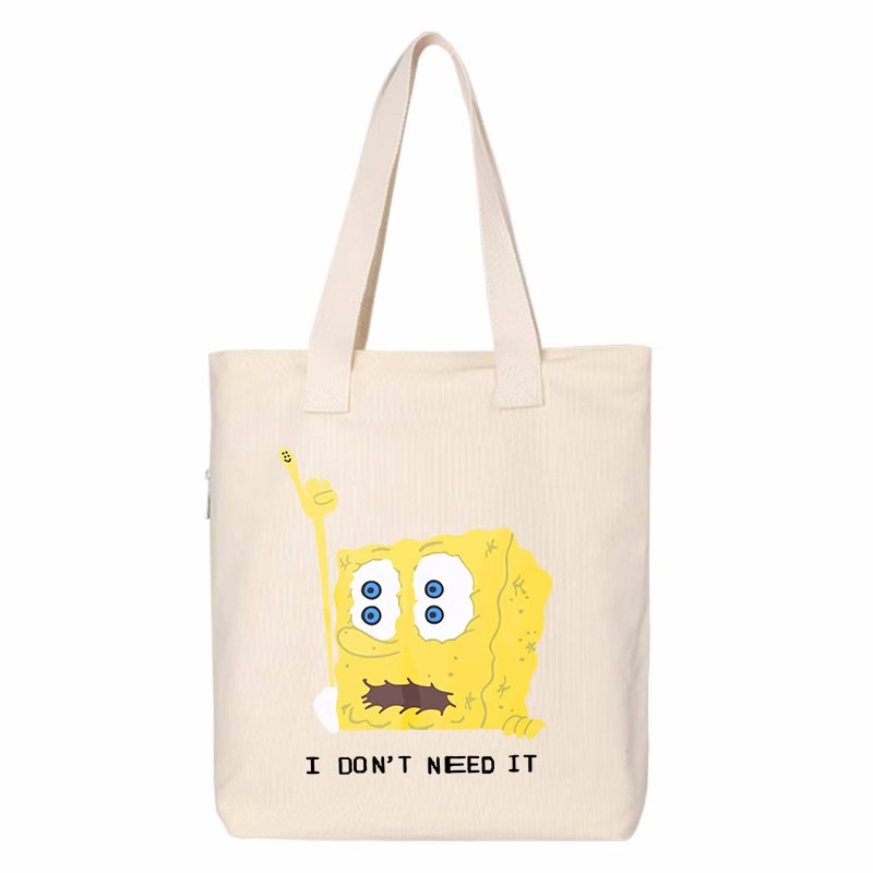 画像2: I DON'T NEED IT SpongeBob Print Tote Shoulder Bag　ユニセックス男女兼用I DON'T NEED IT スポンジボブプリント トートショルダーショッピングバッグ (2)