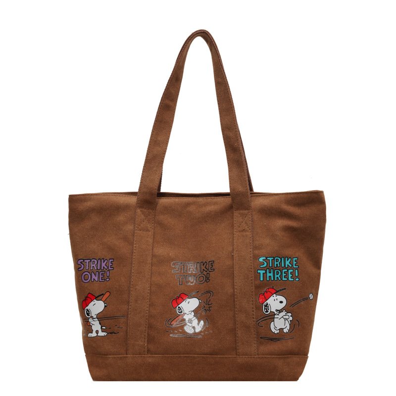 画像4: Baseball Snoopy Canvas Large Capacity Shoulder Tote Bag ユニセックス男女兼用ベースボールスヌーピーキャンバスラージキャパシティショルダートートショッピングバッグ (4)
