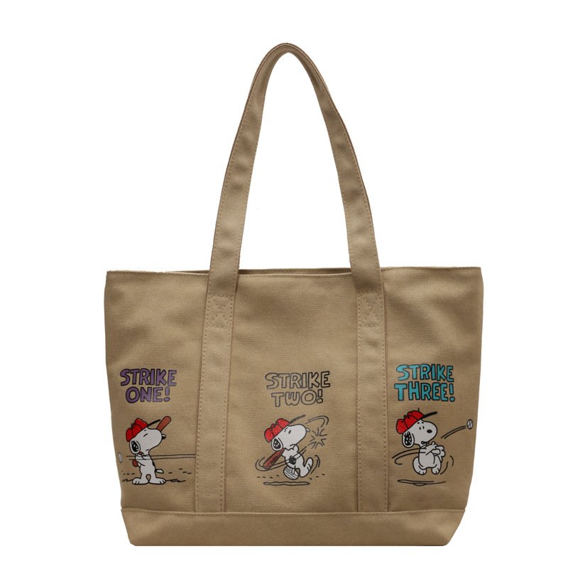 画像3: Baseball Snoopy Canvas Large Capacity Shoulder Tote Bag ユニセックス男女兼用ベースボールスヌーピーキャンバスラージキャパシティショルダートートショッピングバッグ (3)