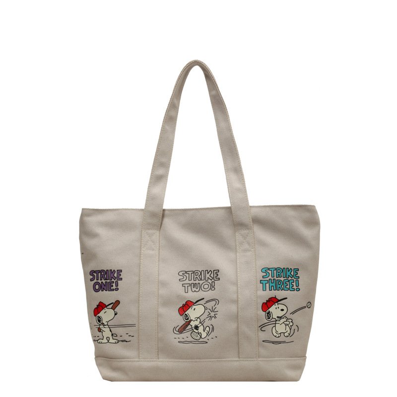 画像2: Baseball Snoopy Canvas Large Capacity Shoulder Tote Bag ユニセックス男女兼用ベースボールスヌーピーキャンバスラージキャパシティショルダートートショッピングバッグ (2)