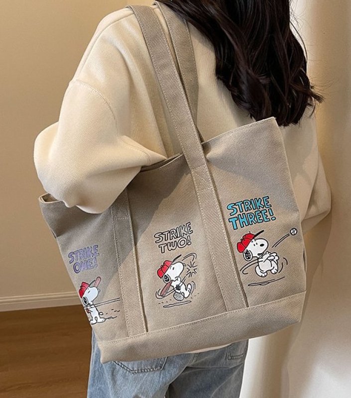 画像7: Baseball Snoopy Canvas Large Capacity Shoulder Tote Bag ユニセックス男女兼用ベースボールスヌーピーキャンバスラージキャパシティショルダートートショッピングバッグ (7)