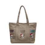 画像1: Baseball Snoopy Canvas Large Capacity Shoulder Tote Bag ユニセックス男女兼用ベースボールスヌーピーキャンバスラージキャパシティショルダートートショッピングバッグ (1)