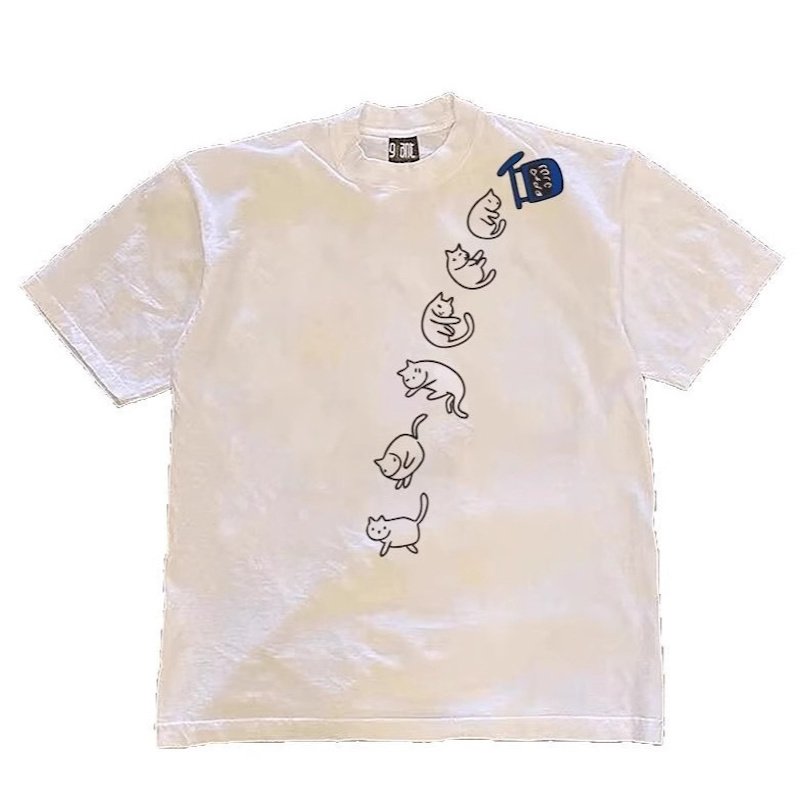 画像2: Cat drop pattern print Tshirt  　ユニセックス 男女兼用ドロップキャット猫プリント 半袖  Tシャツ  (2)