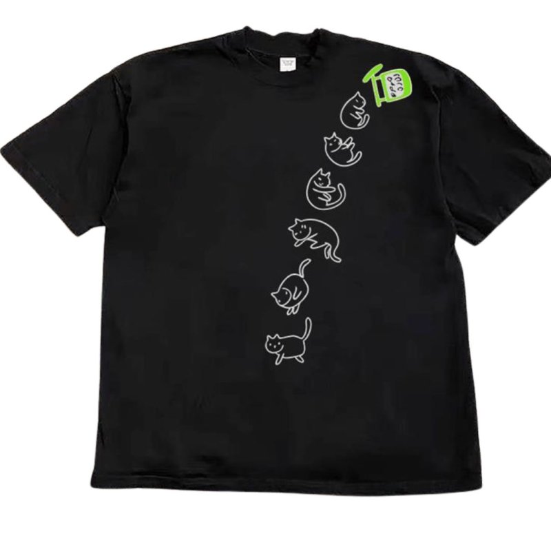 画像1: Cat drop pattern print Tshirt  　ユニセックス 男女兼用ドロップキャット猫プリント 半袖  Tシャツ  (1)