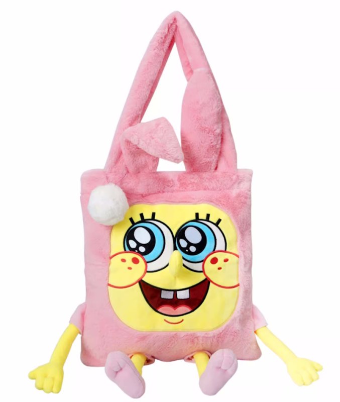 画像1: Spongebob Pink Rabbit Fluffy Shoulder Tote Bag　ユニセックス男女兼用 スポンジボブピンクウサギモコモコ トートショルダーショッピングバッグ (1)
