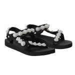 画像1: Women Platform flat Velcro pearl sandals   フラットフラワーパールベルクロ サンダル (1)