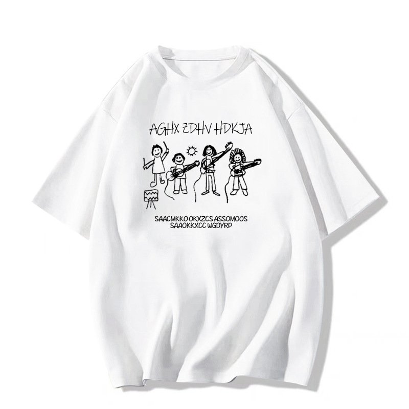 画像1: Graffiti illustration band  print Tshirt  　ユニセックス 男女兼用落書きイラストバンドプリント 半袖  Tシャツ  (1)